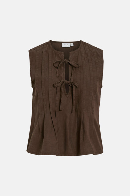 Chemisier sans manches marron de VILA® avec col rond et coutures verticales subtiles au dos.