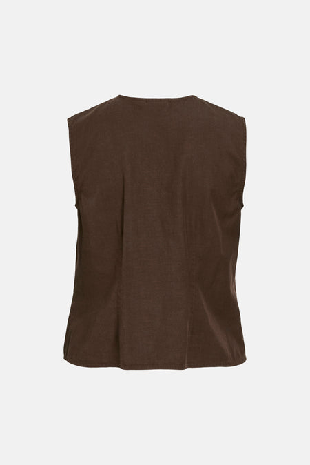 Bruine mouwloze blouse van VILA® met ronde hals en subtiele verticale naden op de rug.