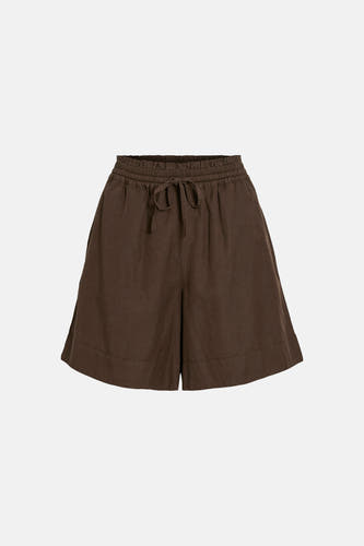 Bruine short van VILA met elastische tailleband, trekkoord en wijde pijpen.