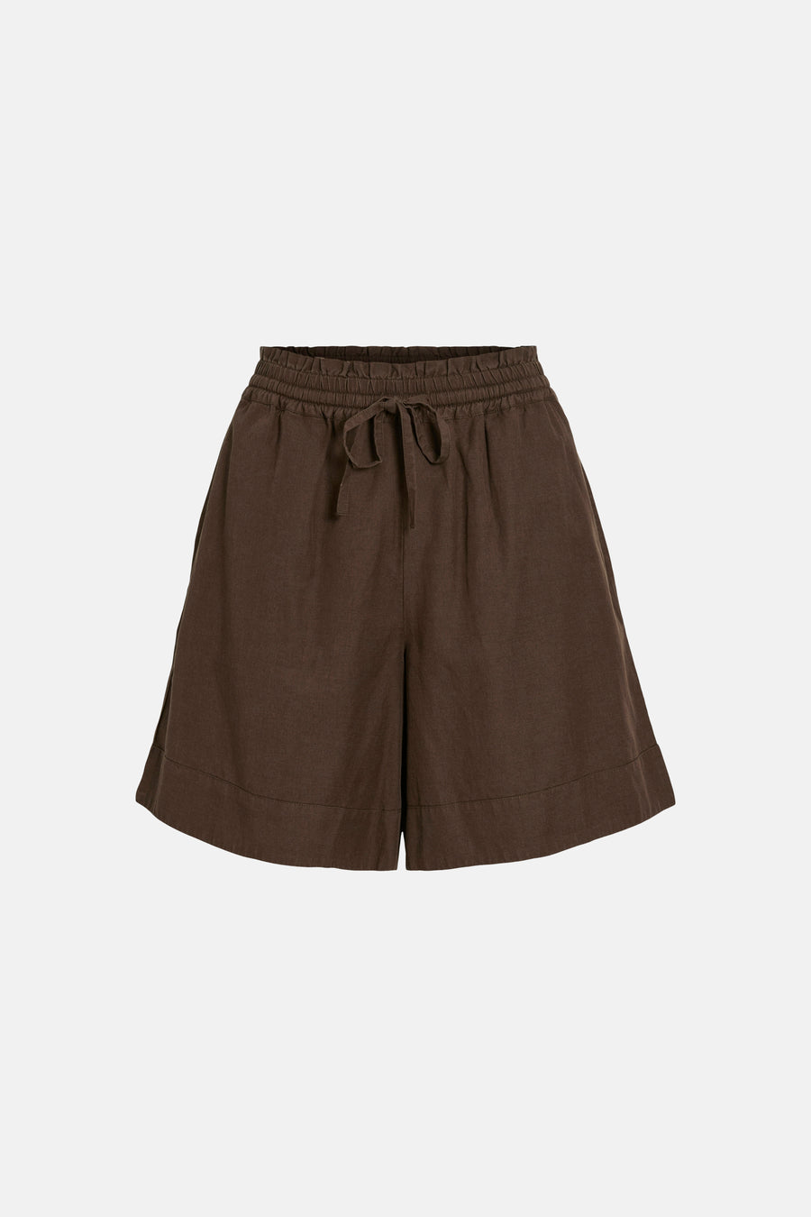 Bruine short van VILA met elastische tailleband, trekkoord en wijde pijpen.