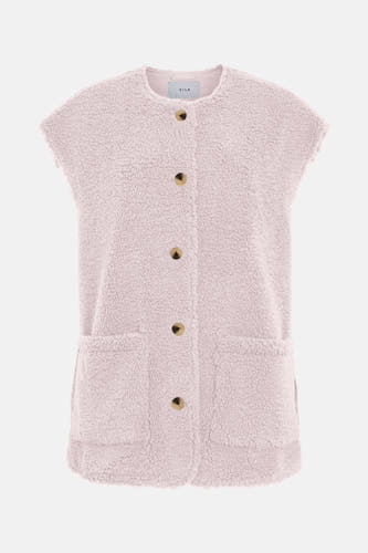 Roze bodywarmer van VILA met knoopsluiting, zakken en een zachte teddy textuur.