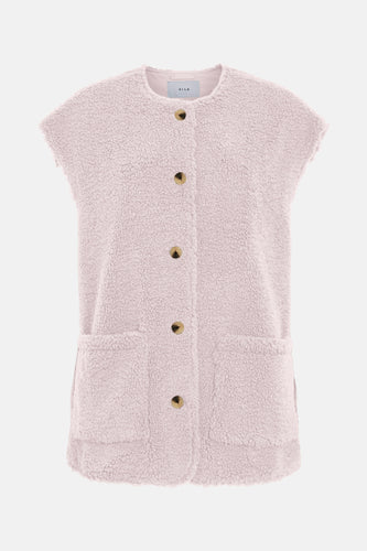 Roze bodywarmer van VILA met knoopsluiting, zakken en een zachte teddy textuur.