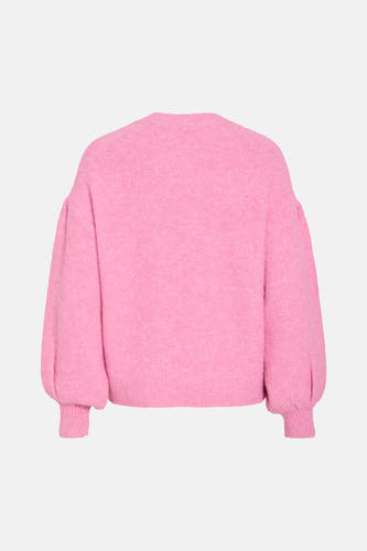 Roze trui met ronde hals van VILA®, met lange pofmouwen en een gebreide textuur.