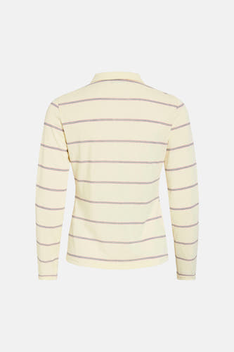 Geel gestreept T-shirt met lange mouwen van VILA®, achterkant zichtbaar met polokraag.