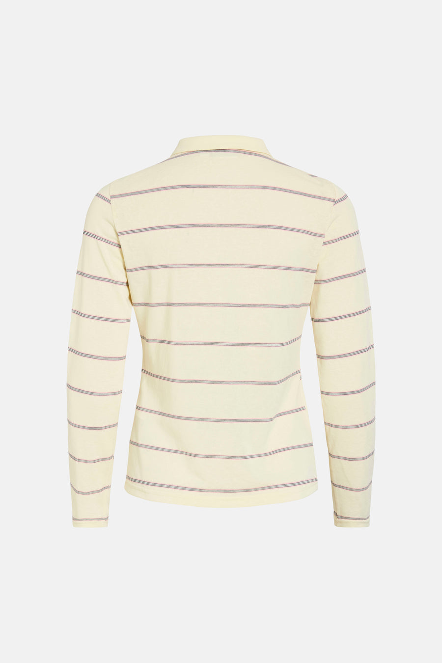 Geel gestreept T-shirt met lange mouwen van VILA®, achterkant zichtbaar met polokraag.