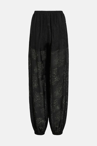 Pantalon noir de VILA®, avec imprimé floral et ceinture élastique.