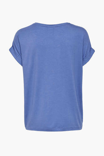Blauw T-shirt van ONLY, met korte omgeslagen mouwen en een effen kleur.