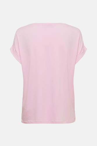T-shirt rose à manches courtes de ONLY, avec des manches retroussées et un tissu lisse.