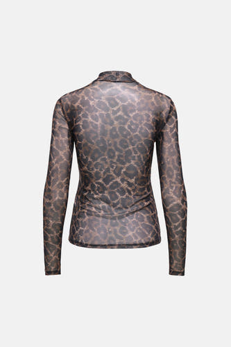 Pull à col roulé ONLY® à manches longues, imprimé léopard brun et noir, vu de dos