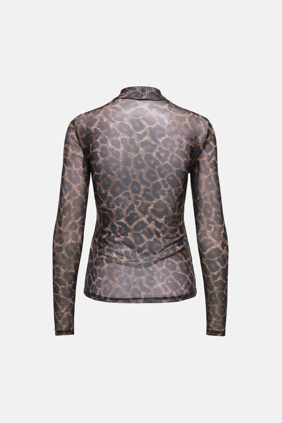 Pull à col roulé ONLY® à manches longues, imprimé léopard brun et noir, vu de dos