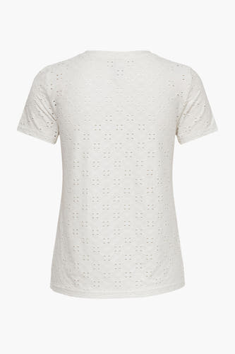 Wit T-shirt met korte mouwen van JDY, met broderie en een subtiel patroon.