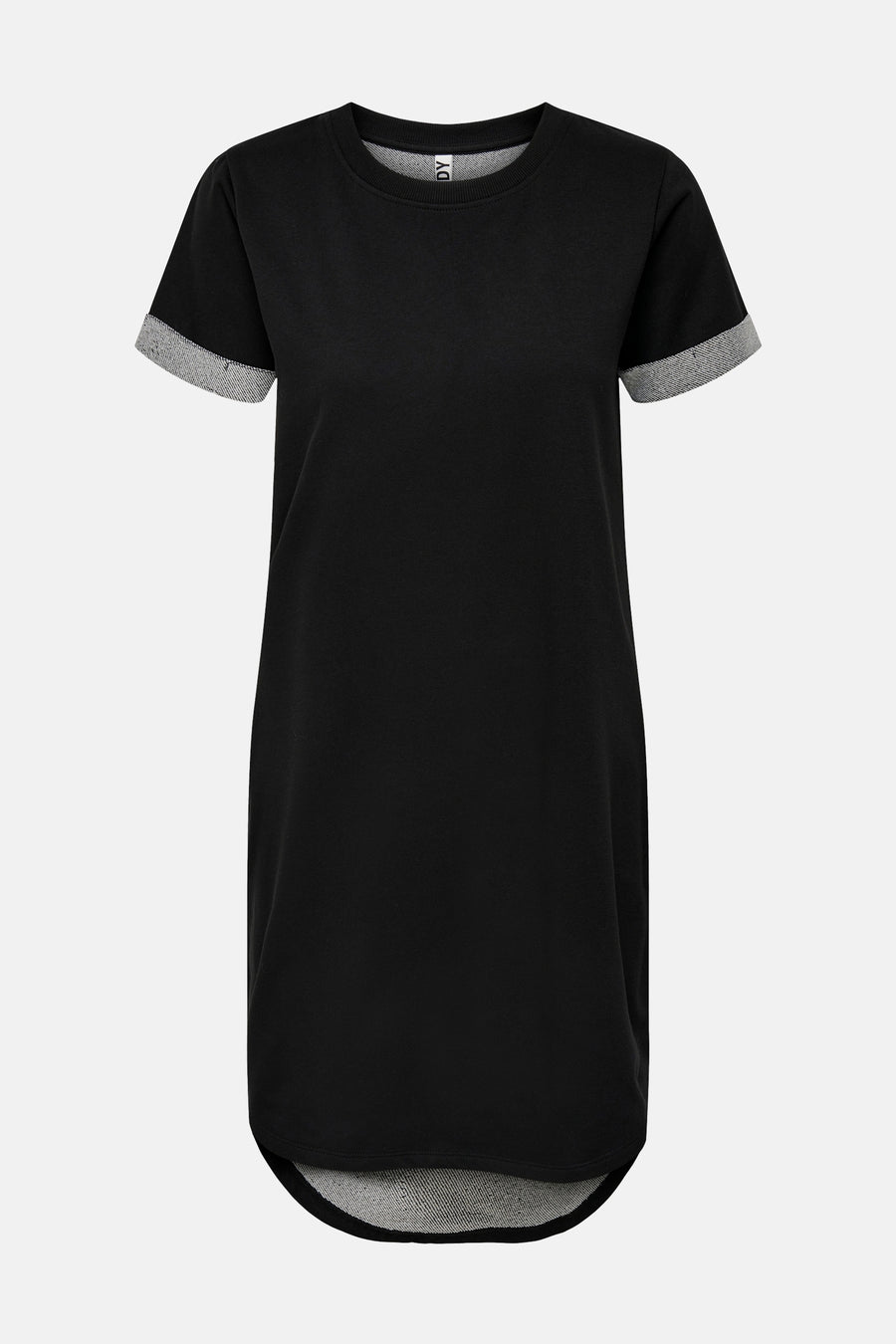 Robe noire à manches courtes de JDY, avec des accents gris sur les manches et le bas.