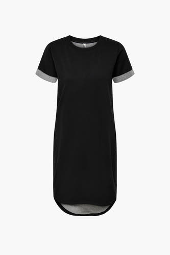 Robe noire à manches courtes de JDY, avec des manches retroussées et une base ronde.