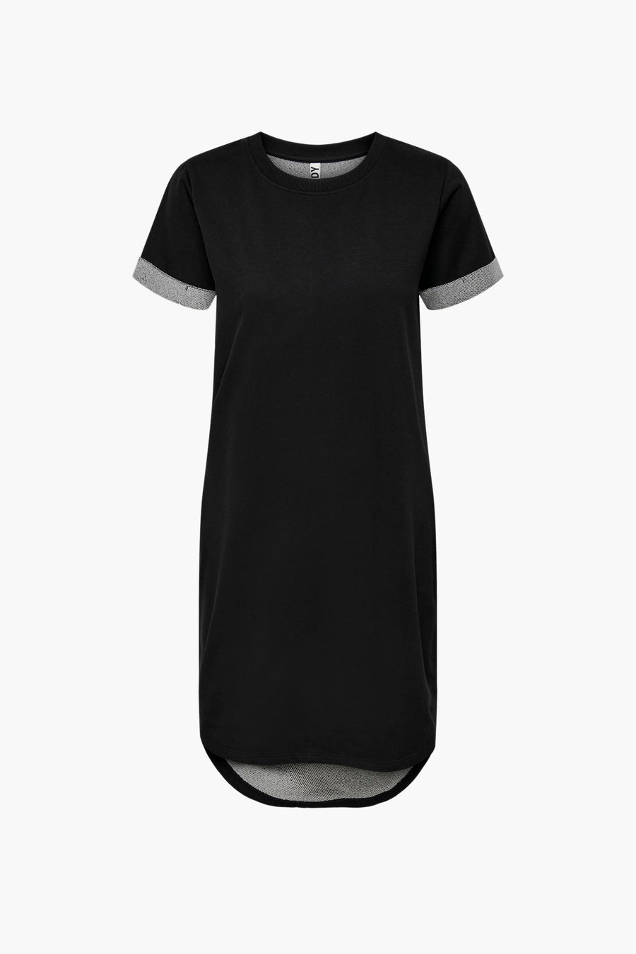 Robe noire à manches courtes de JDY, avec des manches retroussées et une base ronde.