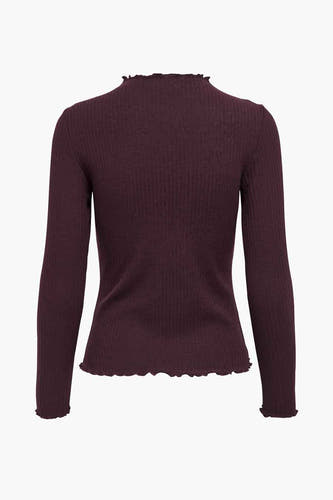 Sweat-shirt bordeaux avec col rond de ONLY, à longues manches et texture côtelée.