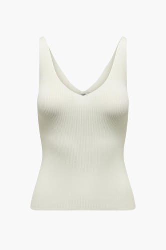 Witte tanktop van JDY, met een V-hals en ribgebreide textuur.