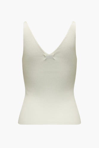 Witte tanktop van JDY, met een ribgebreide textuur en V-hals.