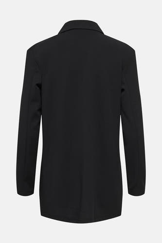 Zwarte blazer van JDY, gezien vanaf de achterkant met lange mouwen en een klassieke kraag.
