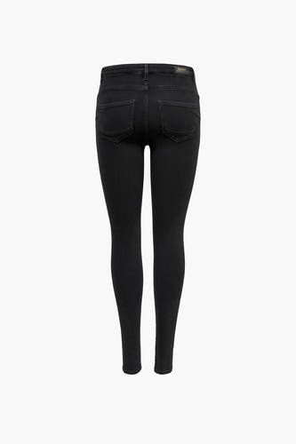 Jean skinny noir en denim de la marque ONLY, vue arrière avec une coupe ajustée et des poches au niveau des cuisses.