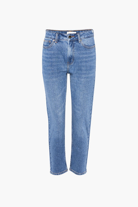 Blauwe straight jeans van denim van ONLY, met een klassieke taille en lichte wassing.
