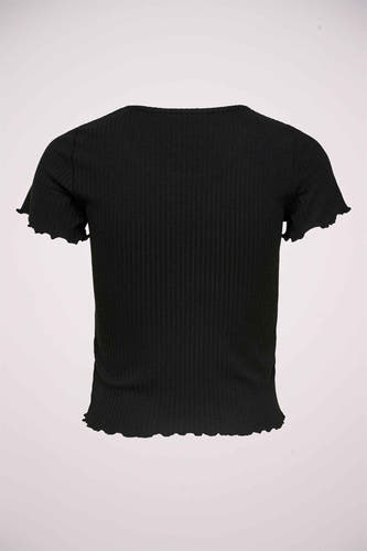 Zwart T-shirt van ONLY met korte mouwen en een geribbelde textuur.