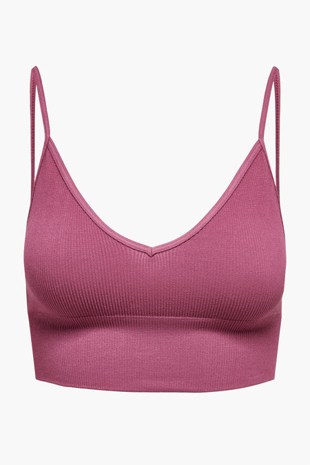 Roze beha van ONLY, met fijne ribtextuur en dunne bandjes.