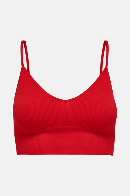 Gaine rouge ONLY, avec des bandes fines et une texture à côtes.