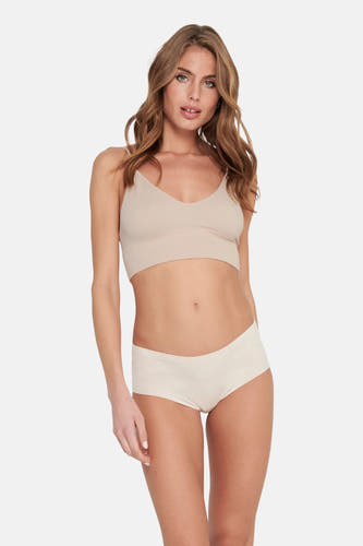 Peau beige ONLY®, avec une texture de fines rayures et des bandes minces, portée par un modèle.