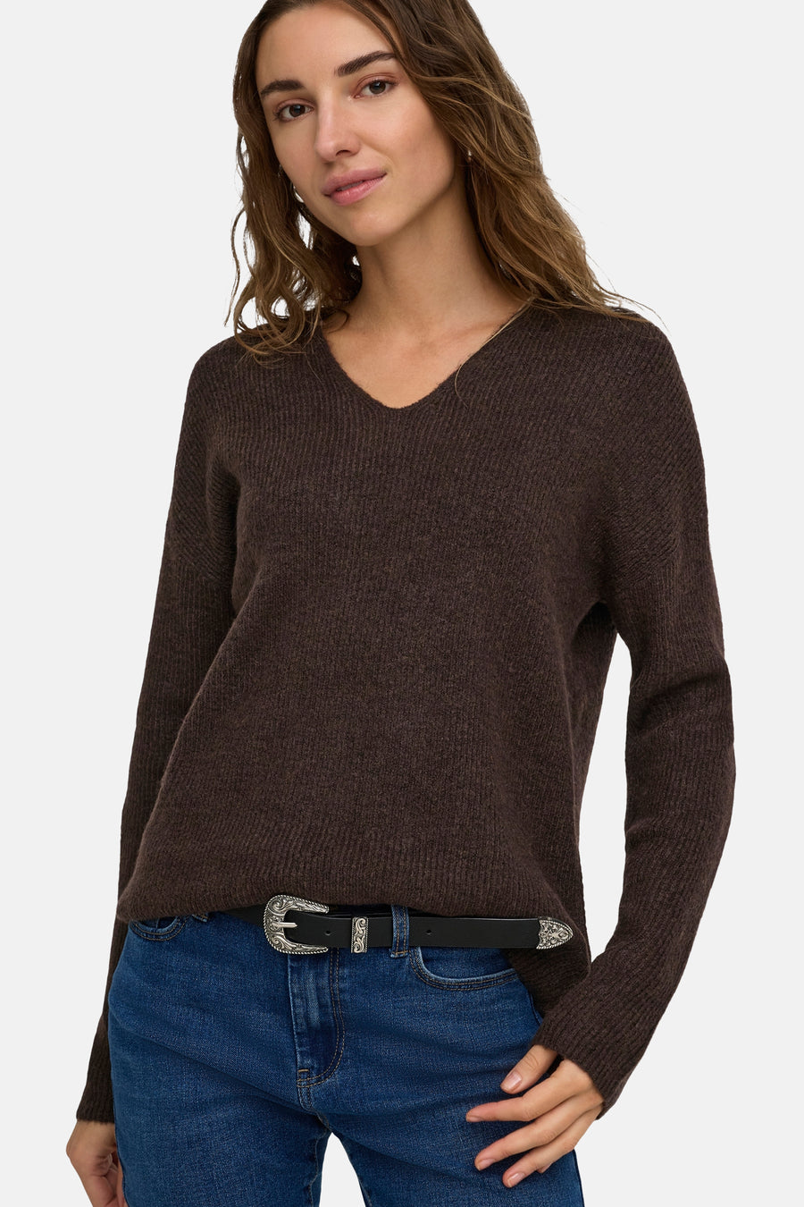 Pull V-hals - Coffee Bean