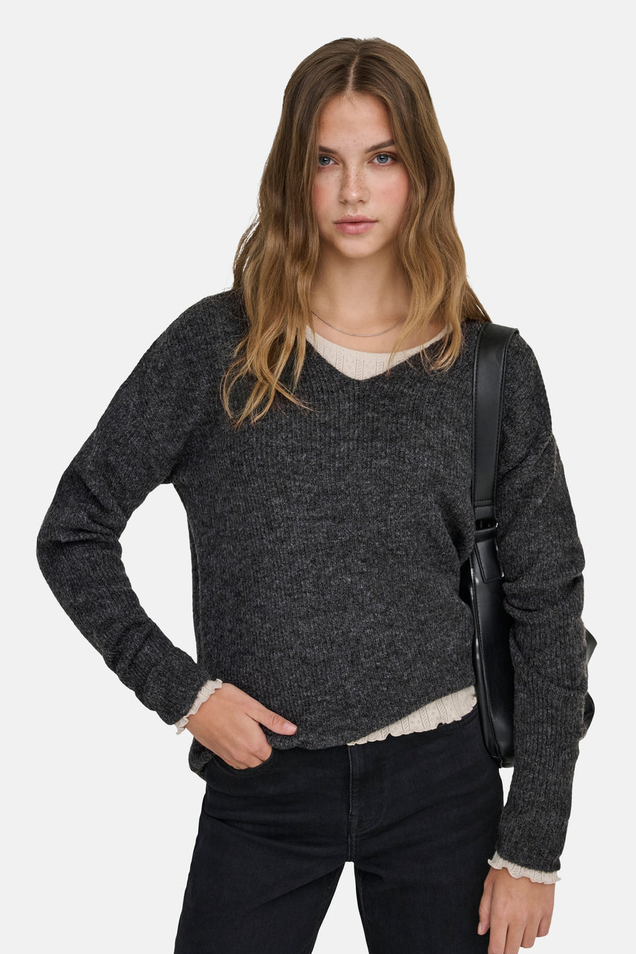Pull à col en V - gris