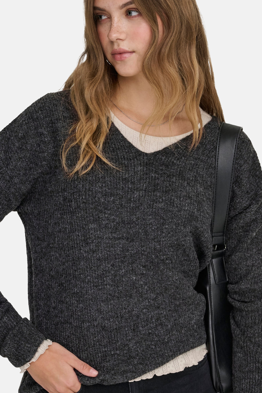 Pull à col en V - gris
