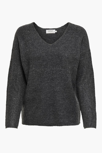 Sweat gris à col V d'ONLY, avec une texture grossière tr tricotée.