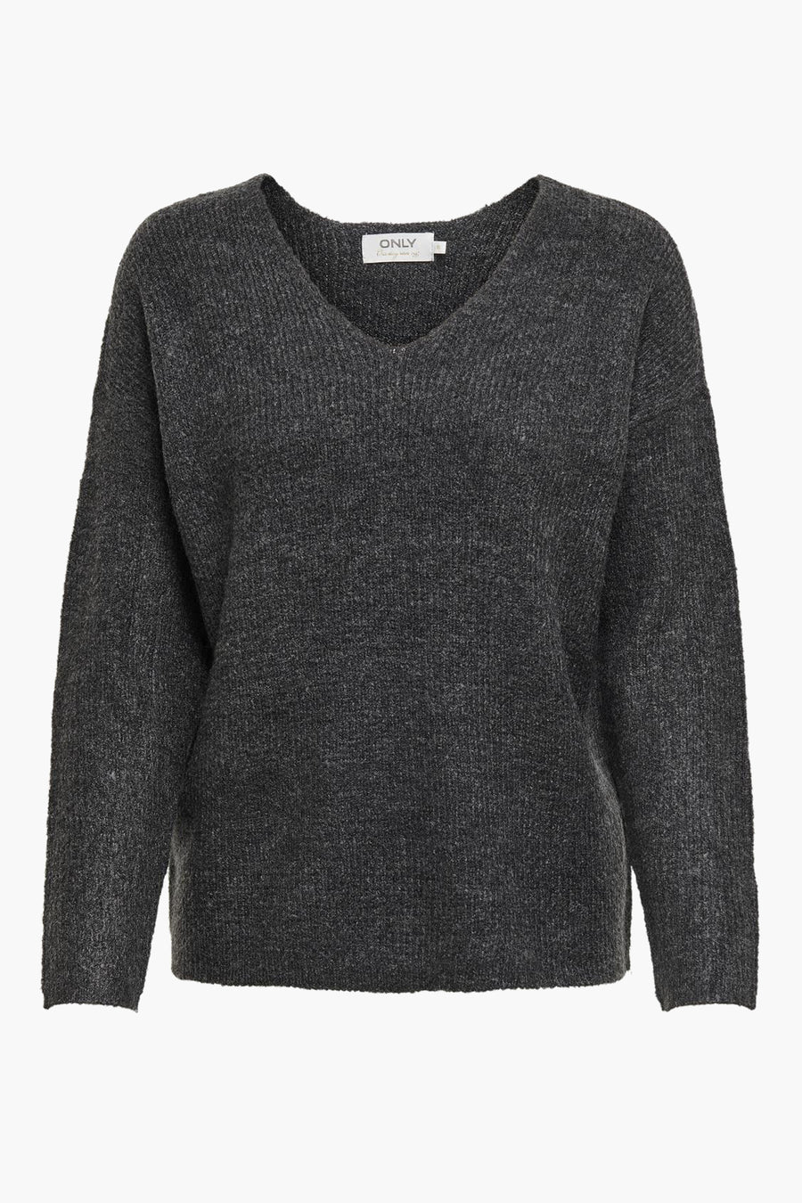 Sweat gris à col V d'ONLY, avec une texture grossière tr tricotée.