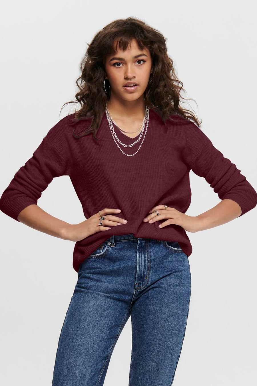 Pull met V-hals - Bordeaux - ONLY®