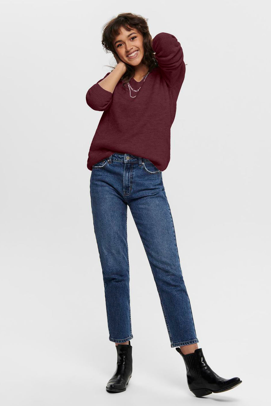 Pull met V-hals - Bordeaux - ONLY®