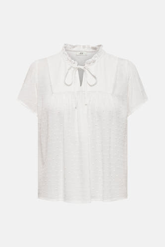 Blouse blanche à manches courtes de JDY, avec un motif fin à carreaux et des détails plissés le la ligne du col.