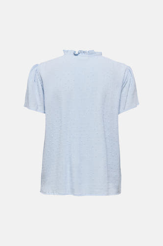 Lichtblauwe blouse met korte mouwen van JDY, met gestructureerde stof, rucheskraag en rugzicht.