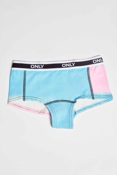 Roze en blauwe boxershort van ONLY® met gestreepte tailleband en kleurverloop, platte lay-out