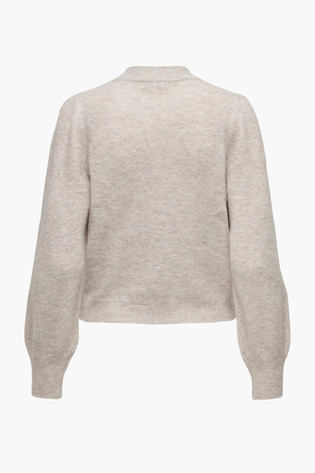 Pull gris à col rond de JDY, tissu tricoté doux, vue de dos, texture mélangée claire