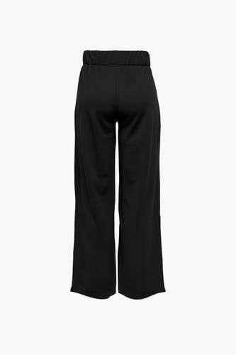 Pantalon de costume noir de JDY, avec une jambe large et une ceinture élastique, vu de derrière.