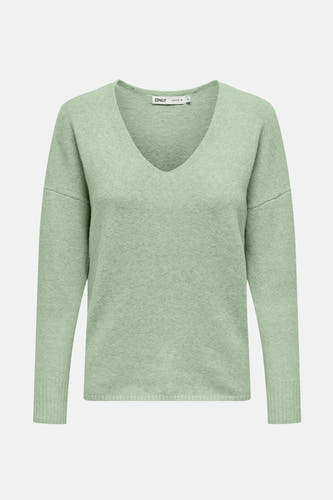Groene V-hals trui van ONLY, met lange mouwen en een fijngebreide textuur.
