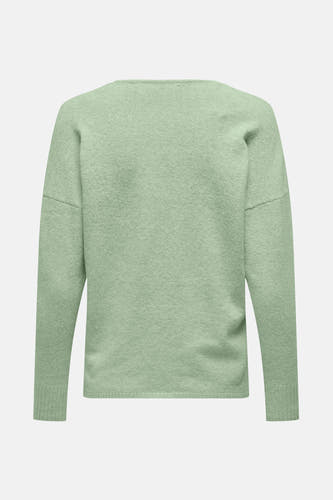 Groene trui met V-hals van ONLY, effen gebreid met lange mouwen, achteraanzicht.
