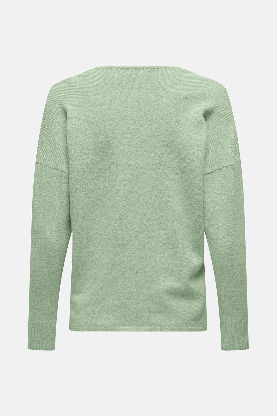 Groene trui met V-hals van ONLY, effen gebreid met lange mouwen, achteraanzicht.
