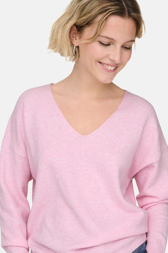 Gilet V-hals rose de ONLY, avec des manches longues et un tissu fin.