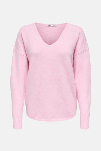 T-shirt rose à col V d'ONLY, avec des manches longues et une fine structure en bretelles.