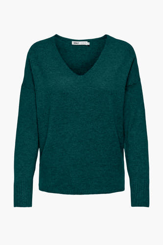 Groene trui met V-hals van ONLY, met lange mouwen en een fijne breistructuur.