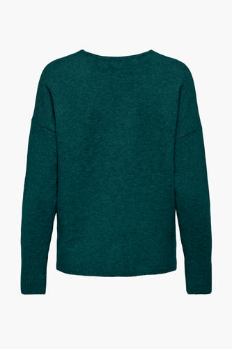 Groene trui met V-hals van ONLY, effen gebreide textuur en lange mouwen, rugzijde.
