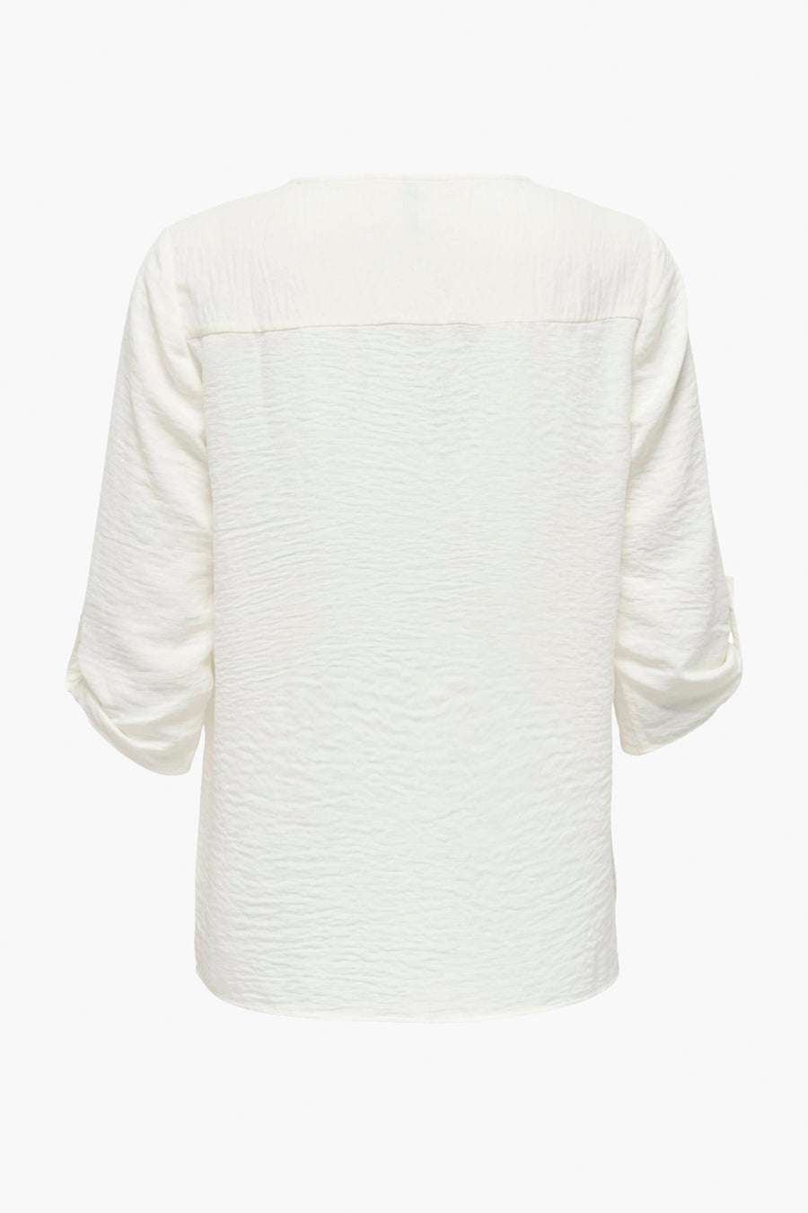 Witte blouse van JDY, met driekwart mouwen en een subtiele crêpe textuur.
