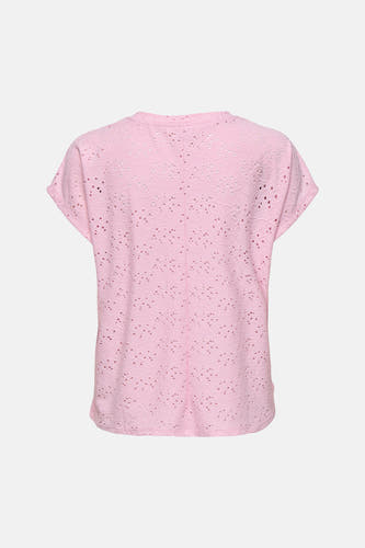 T-shirt rose à manches courtes de ONLY, avec détails brodés et une texture fine.