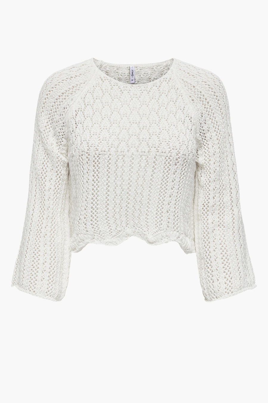 Ecrukleurige trui met ronde hals van ONLY, met een opengebreide textuur en wijde mouwen.